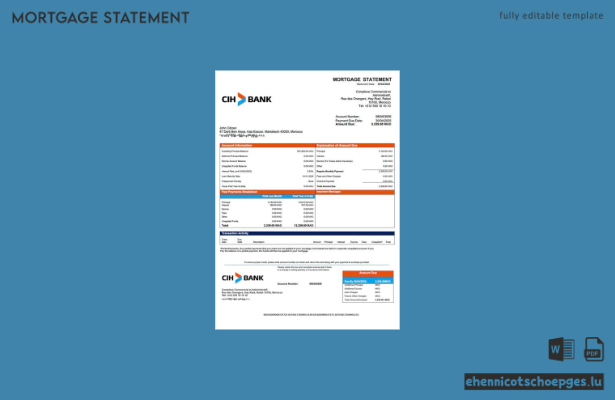 Morocco Credit Immobilier et Hotelier Hypothekenabrechnung Word- und PDF-Beispielvorschau